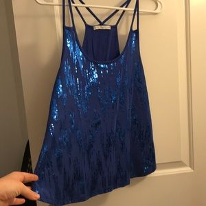 Blue sparkly open back top
